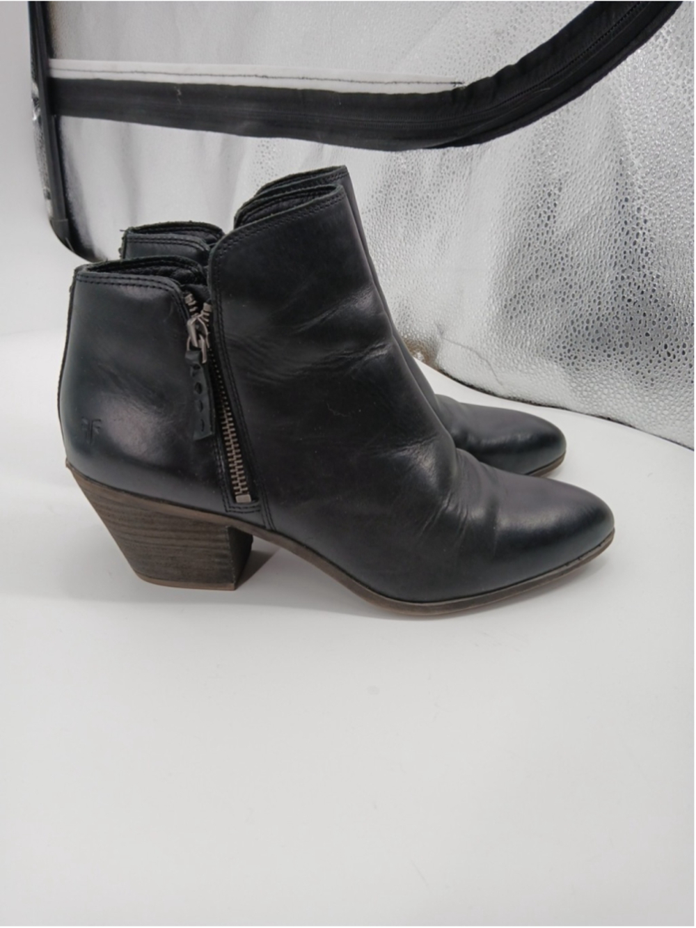 Frye Judith Black Leather Zip Ankle Booties Womens Size 10 Boots Zip Shoes